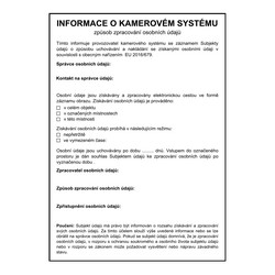 Informace o kamerovém systému podle GDPR - Plastová cedule A5